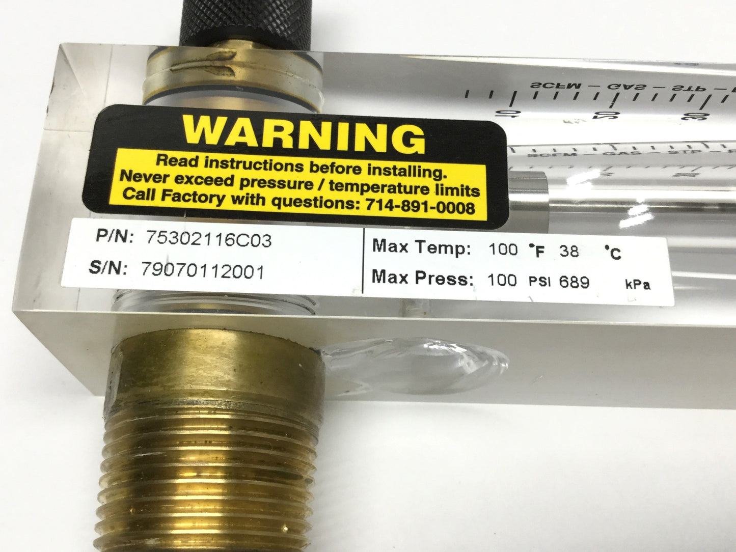 Used King Instrument 75302116C03 Rotameter Air Flow Meter Gauge, Acrylic, 60 SCFM