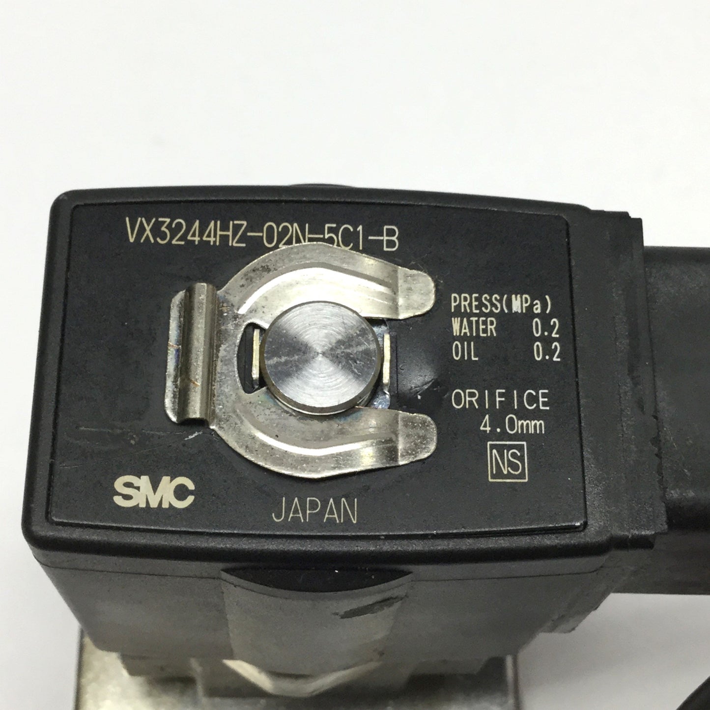 Used SMC VX3244HZ-02N-5C1-B 3-Way Media Solenoid Valve 1/4" NPT 24VDC Coil, Oil/Water