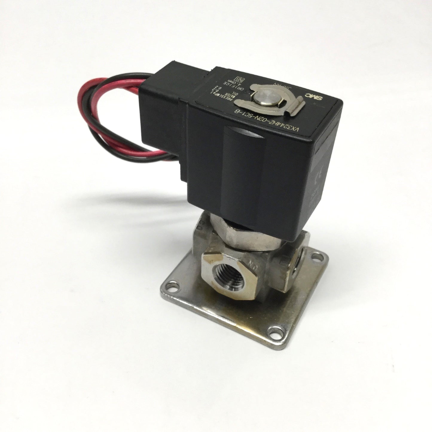 Used SMC VX3244HZ-02N-5C1-B 3-Way Media Solenoid Valve 1/4" NPT 24VDC Coil, Oil/Water