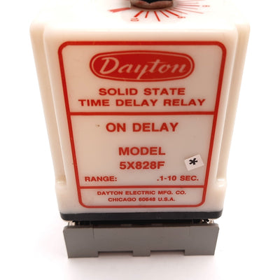 Used Dayton 5X828F Solid State Time Delay Relay, On Delay, 0.1-10Sec, 120VAC w/Socket