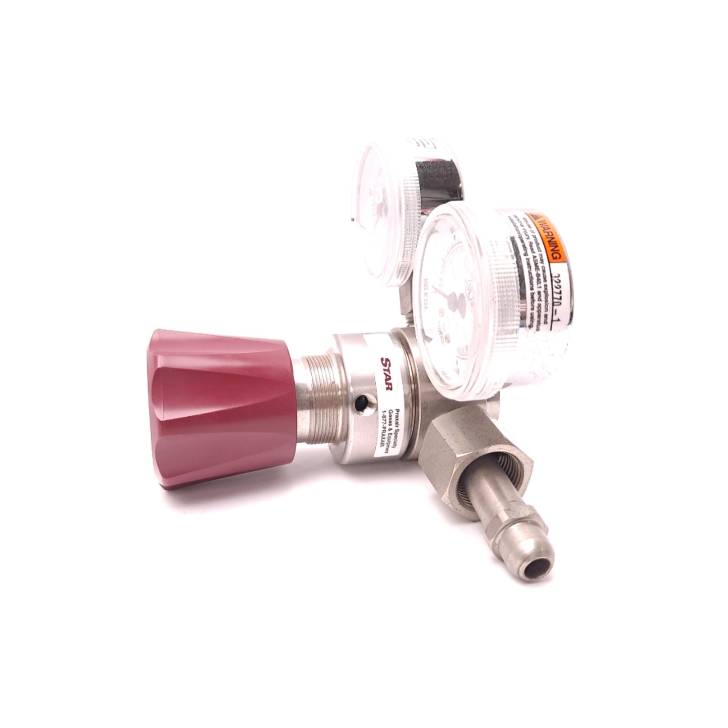 Used Praxair PRX30233 Gas Regulator & Gauges Max In: 3000 PSI Max Out: 100 PSI