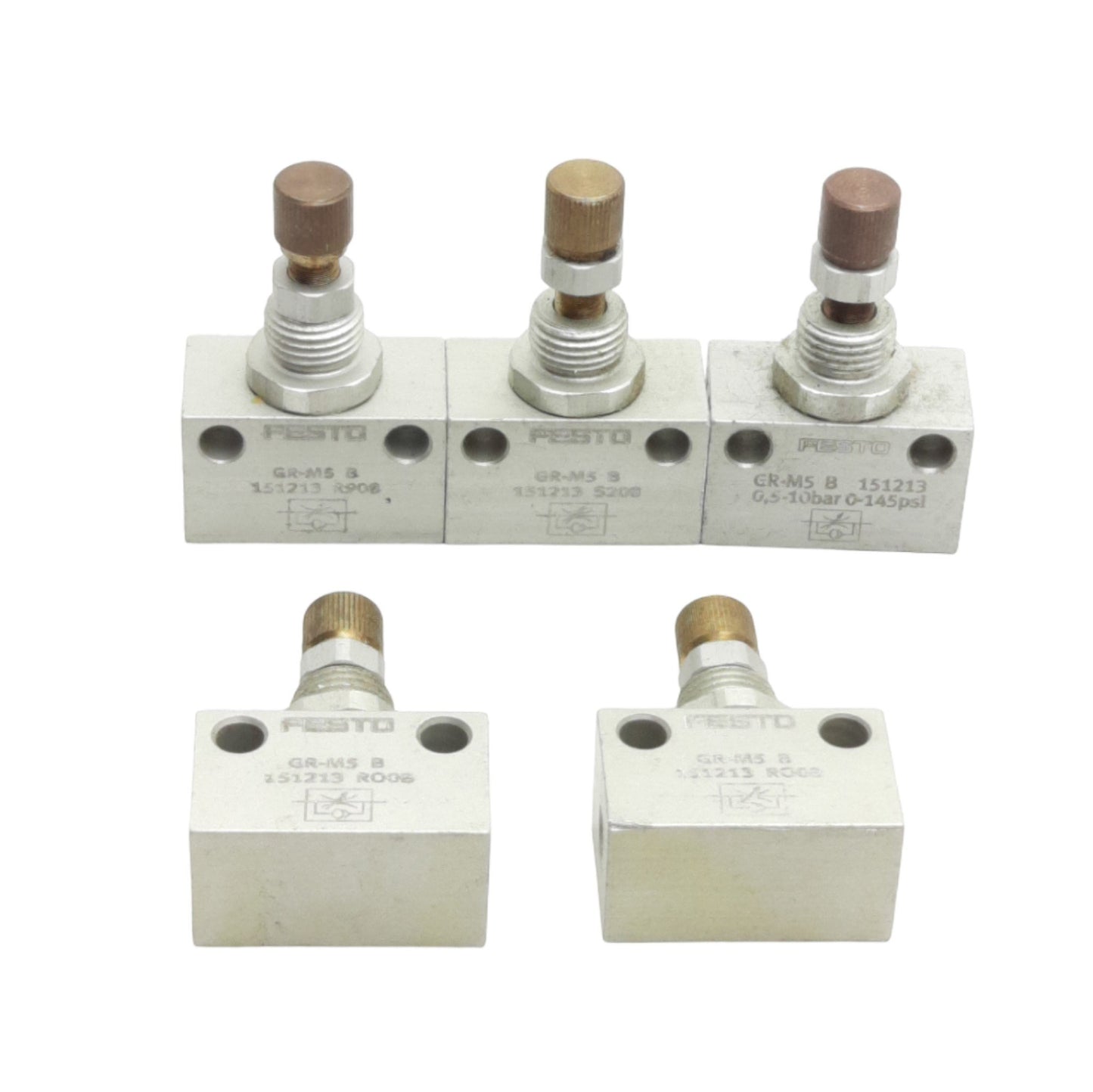 Used Lot of 5 Festo GR-M5-B Flow Control Valve, Pressure Rating: 0.1-15bar, M5 Ports