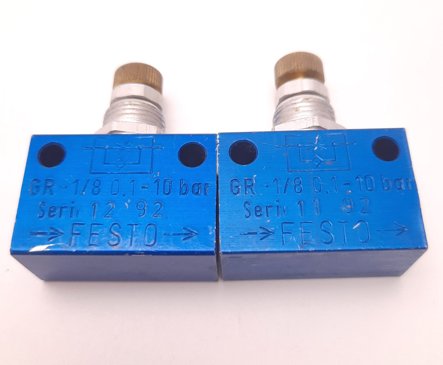 Used Lot of 2 Festo GR-1/8-0.1-10 Flow Control Valve 0.1 to 10 Bar, 1/8 R Thread