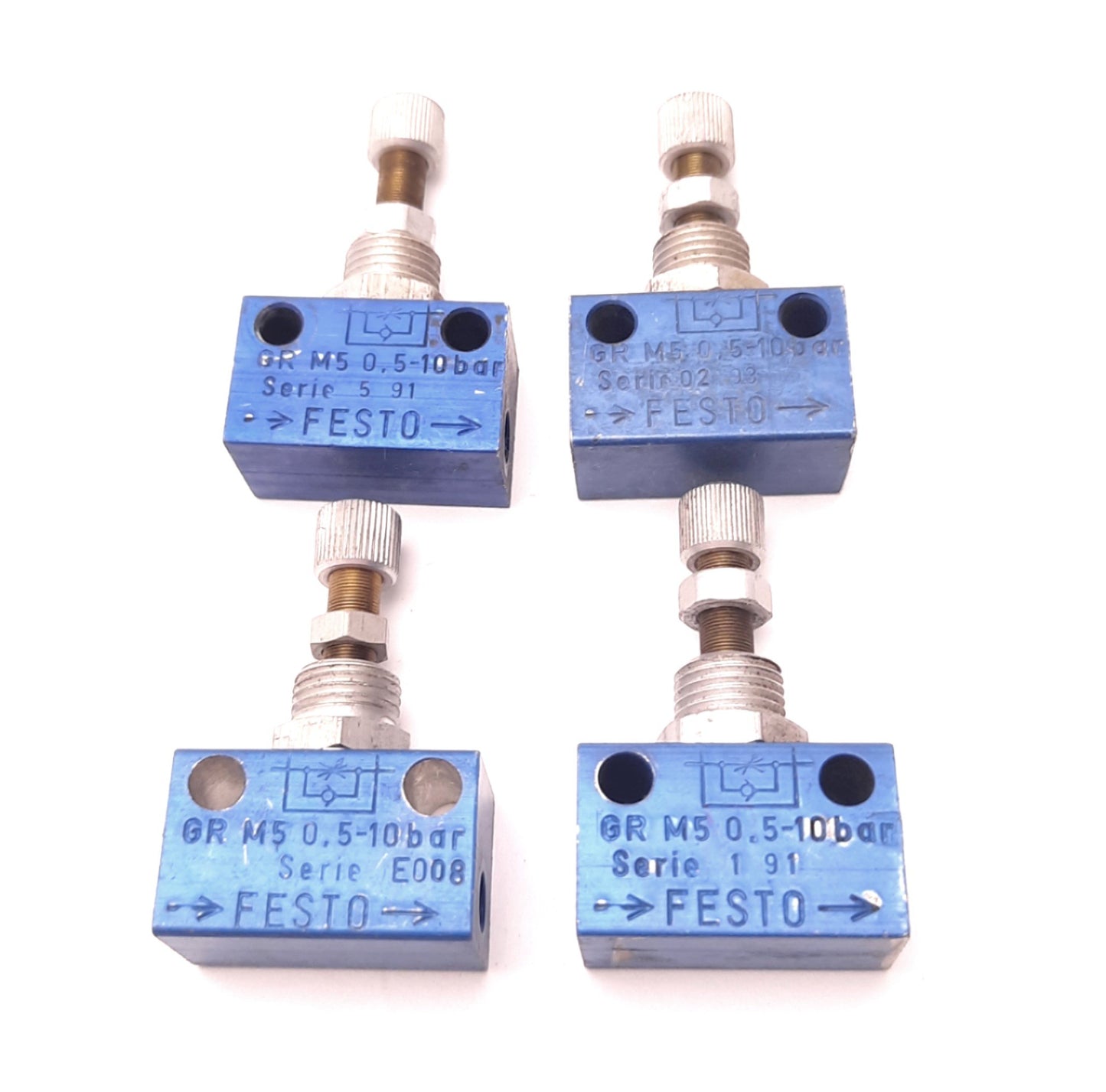 Used Lot of 4 Festo M5-0.5-10Bar Flow Control Valve, M5x0.8 Ports, 0.5 to 10 Bar