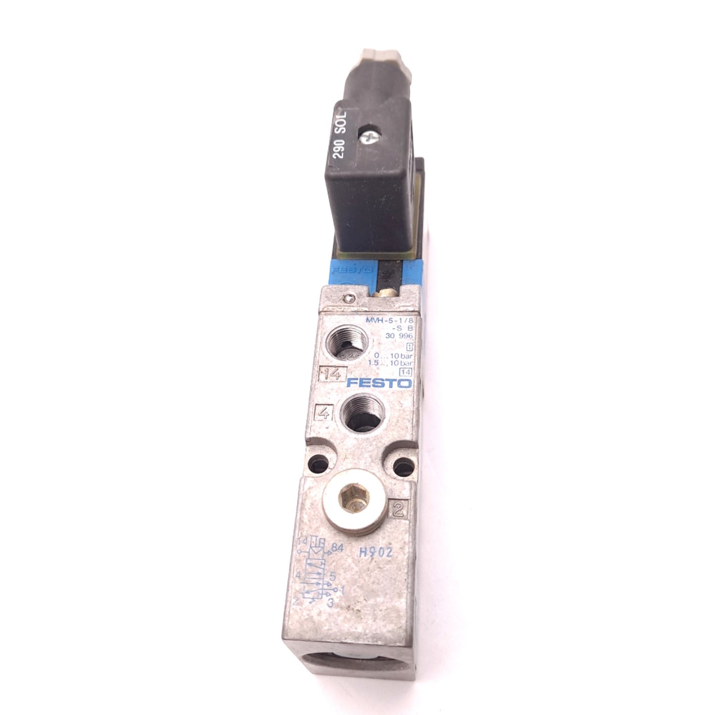 Used Festo MVH-5-1/8-S-B Solenoid Valve, 2-Position 5-Port, Voltage: 24VDC, 2.5W