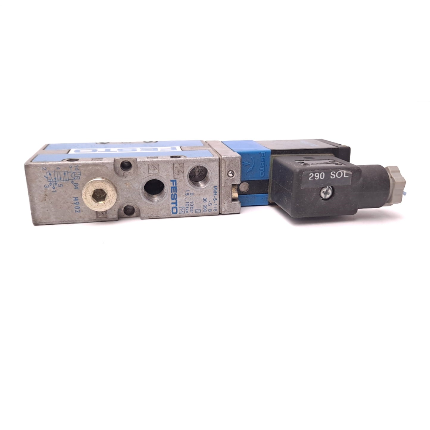 Used Festo MVH-5-1/8-S-B Solenoid Valve, 2-Position 5-Port, Voltage: 24VDC, 2.5W