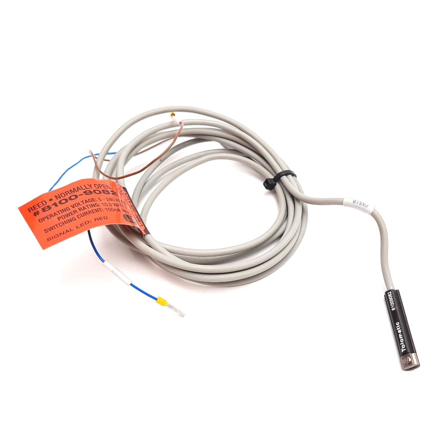 Used Tolomatic 8100-9082 Reed Switch, NO, SPST, Red LED, 5-240VAC/DC 100mA, 5ft