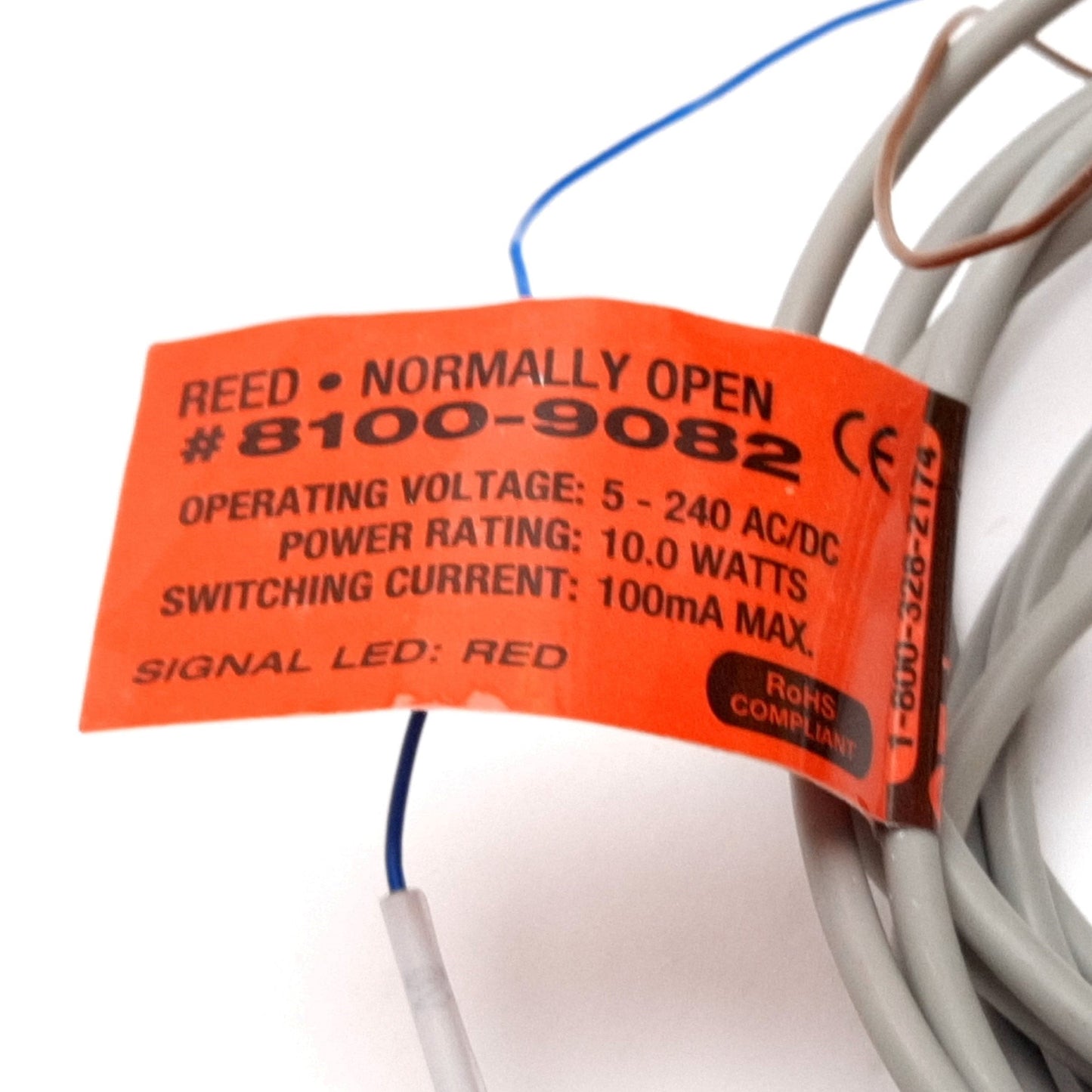 Used Tolomatic 8100-9082 Reed Switch, NO, SPST, Red LED, 5-240VAC/DC 100mA, 5ft