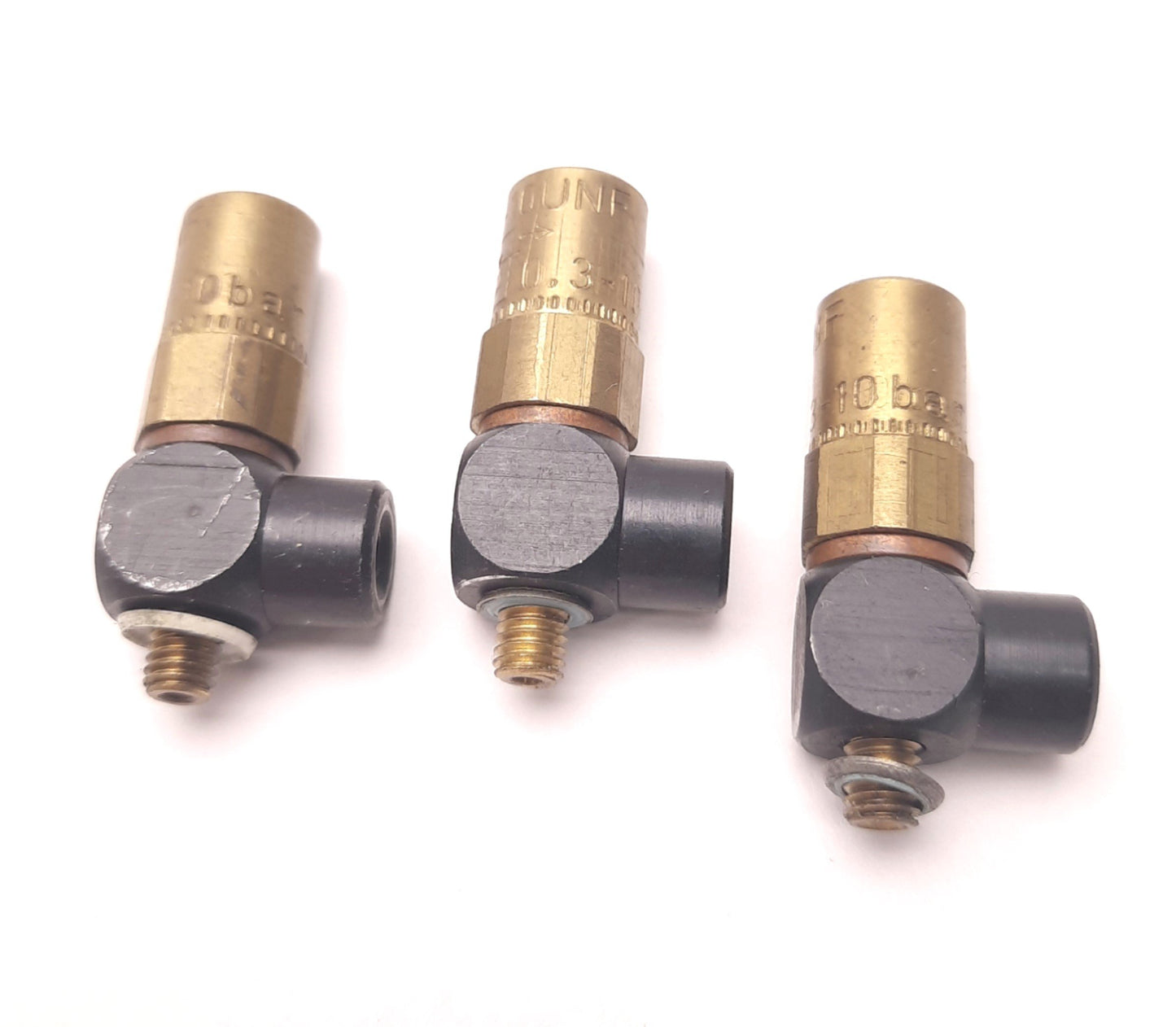 Used Lot of 3 Festo GRL-10UNF Flow Control Valve, 3 to 10 Bar, 10-32UNF, One-Way