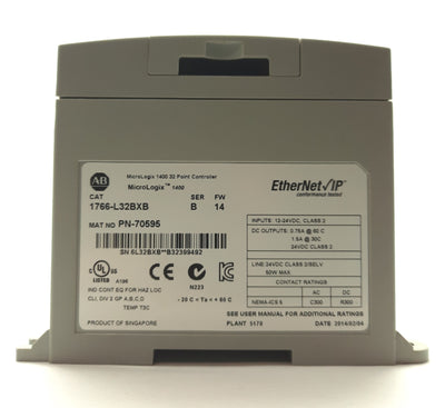 Used Allen Bradley 1766-L32BXB Series B MicroLogix 1400 PLC Controller 32x I/O 24VDC