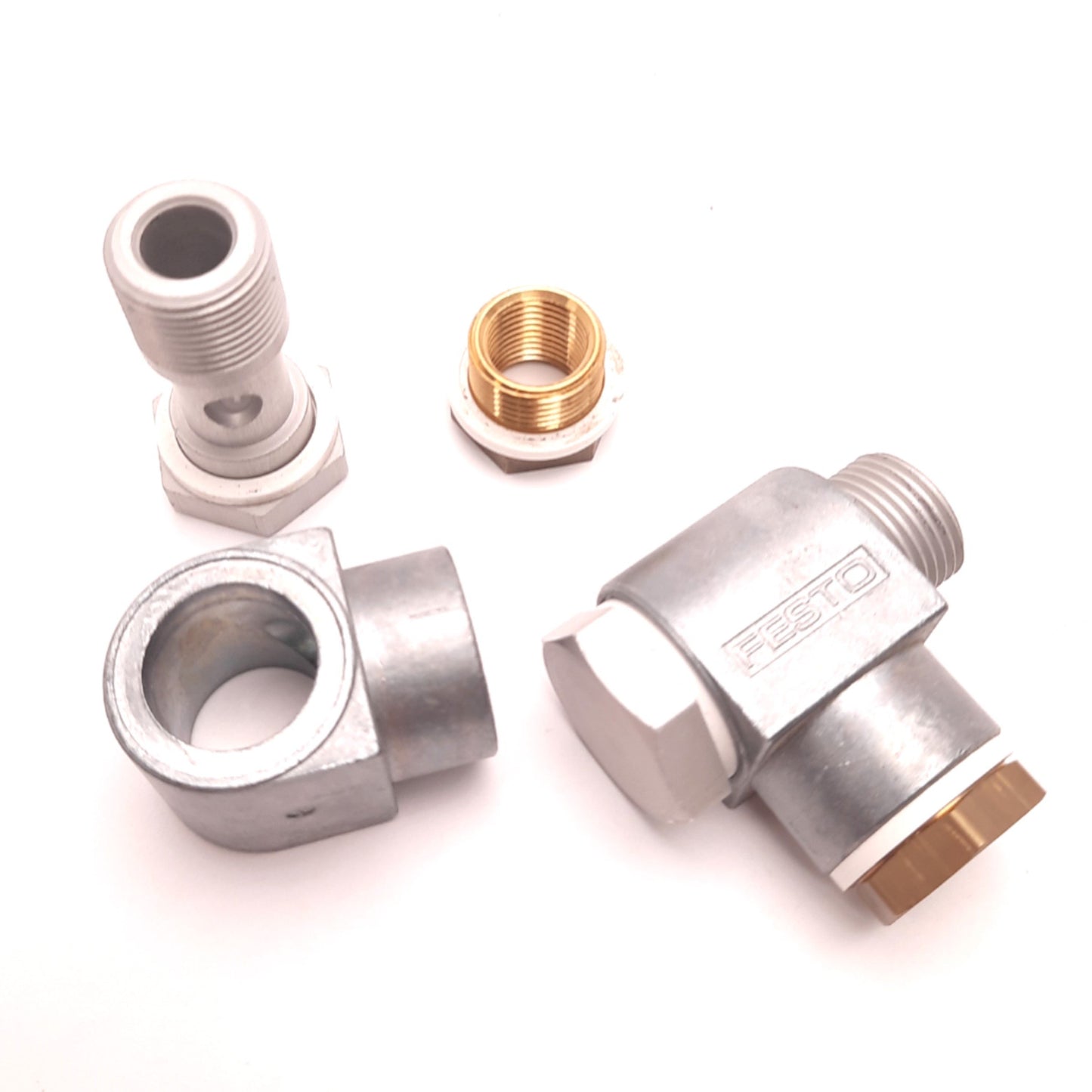 Used Lot of 2 Festo LJK-3/8 Elbow Fittings, 3/8" NPT with 3/8" NPT Hollow Bolt