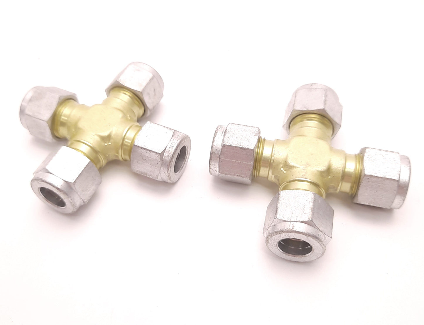 Used Lot of 2 Swagelok A-600-4 Aluminum Union Cross Tube Fitting 4-Way, 3/8" Size