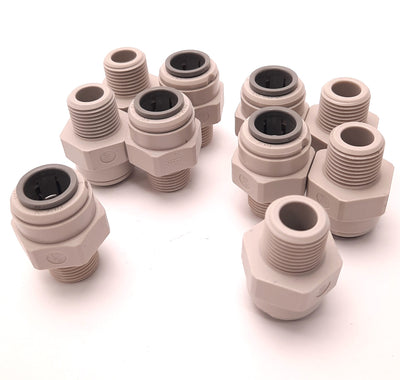 New – Open box Lot of 10 John Guest 58157 Speed Fit Pipe Connector, 3/8 NPTF, 1/2" Tube