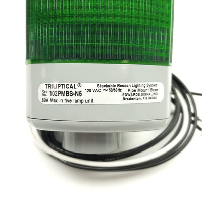 Used Edwards Signaling 102PMBS-N5 Triliptical Stack Light Solid Green Strobe Red 120V