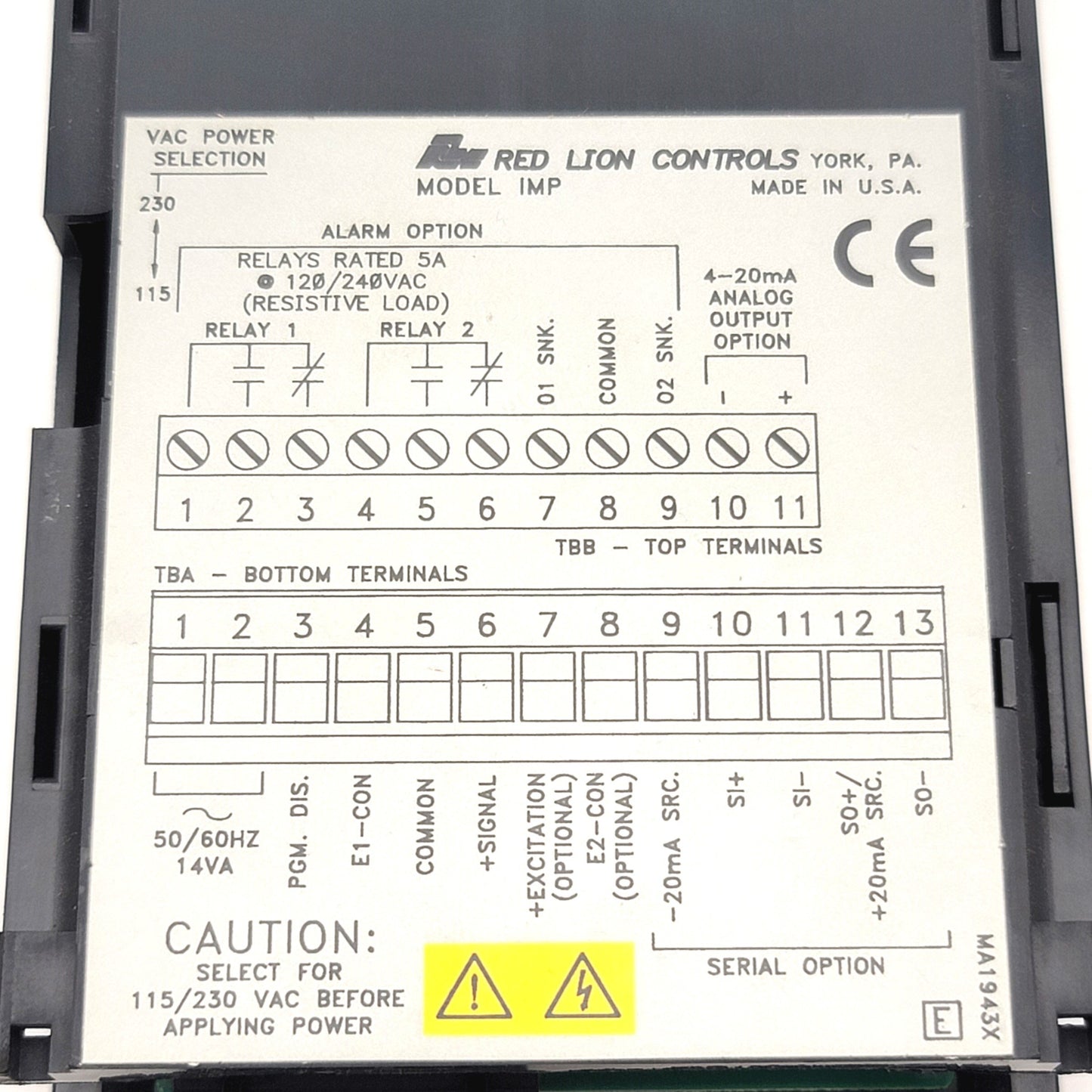 Used Red Lion Controls Model IMP Apollo Intelligent Process Meter 0-50mA, 115-230VAC
