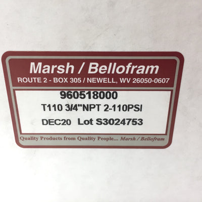 New Marsh Bellofram 960518000 T-110 Regulator, Output: 2-110 PSIG, Ports: 3/4" NPT