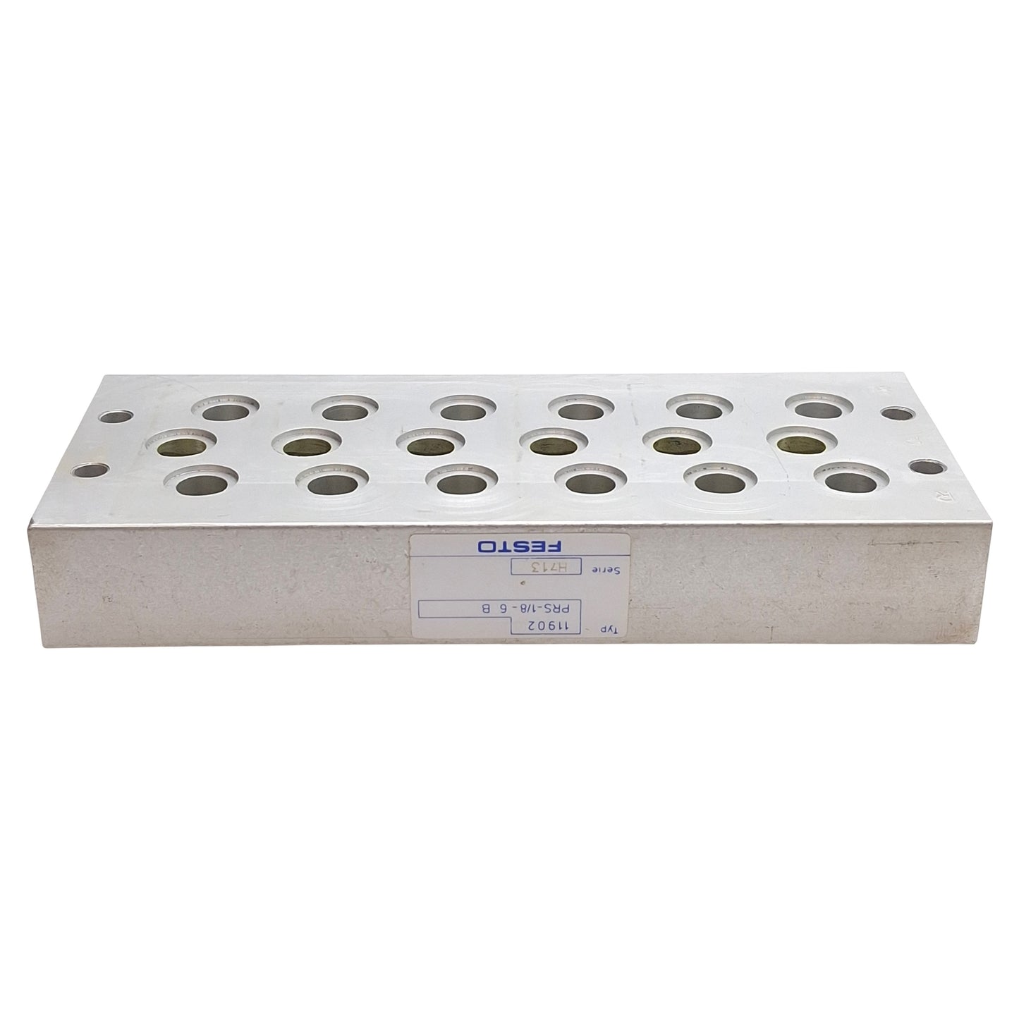 Used Festo PRS-1/8-6 B Valve Manifold Block, Aluminum, 6-Station, G3/8 Ports