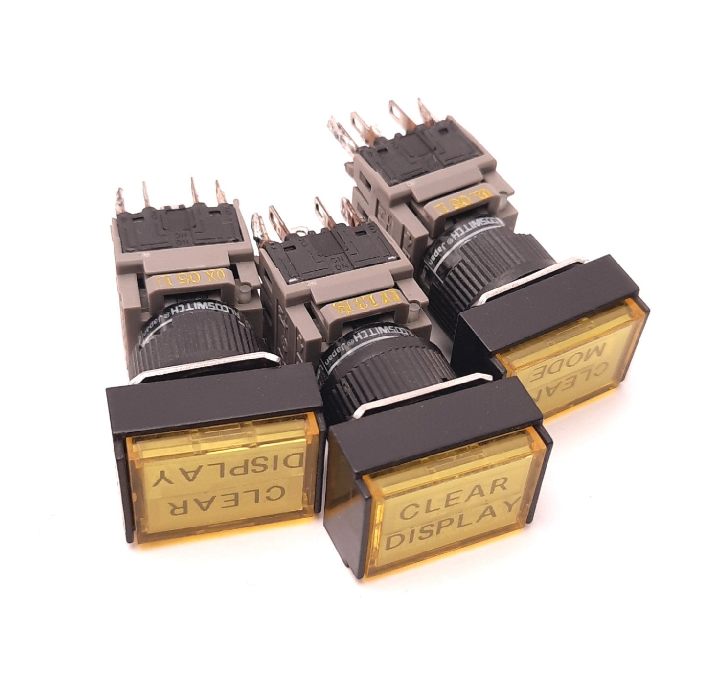 Used Lot of 3 Alcoswitch 164TL Illuminated Rectangular Pushbutton 5A 250VAC Yellow