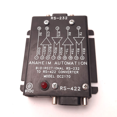 Used Anaheim DC2170 Bidirectional RS-232 to RS-422 Converter, Supply 9VDC, 9-Pin