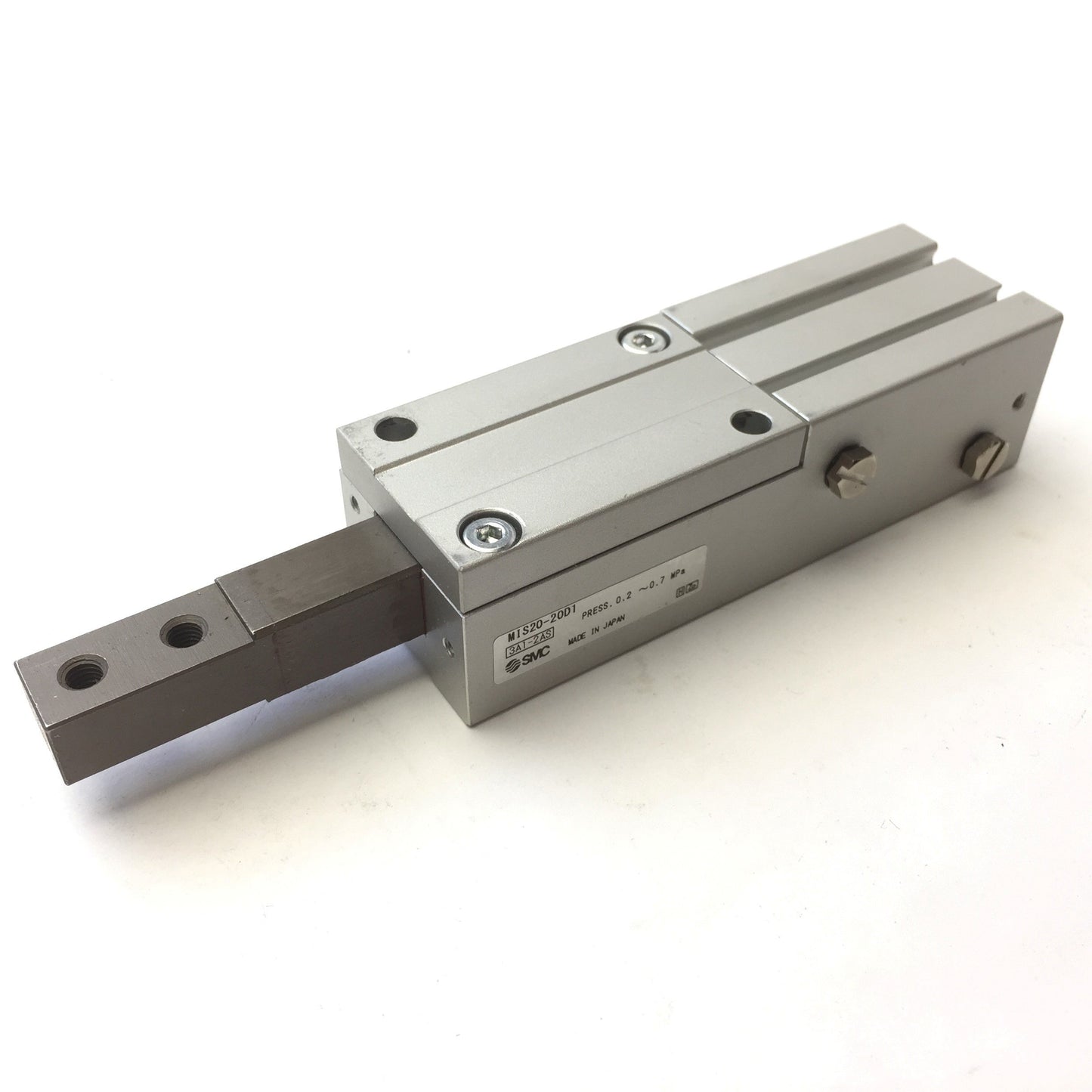 Used SMC MIS20-20D1 Escapement Single Finger Type Pneumatic, Bore: 20mm Stroke: 20mm