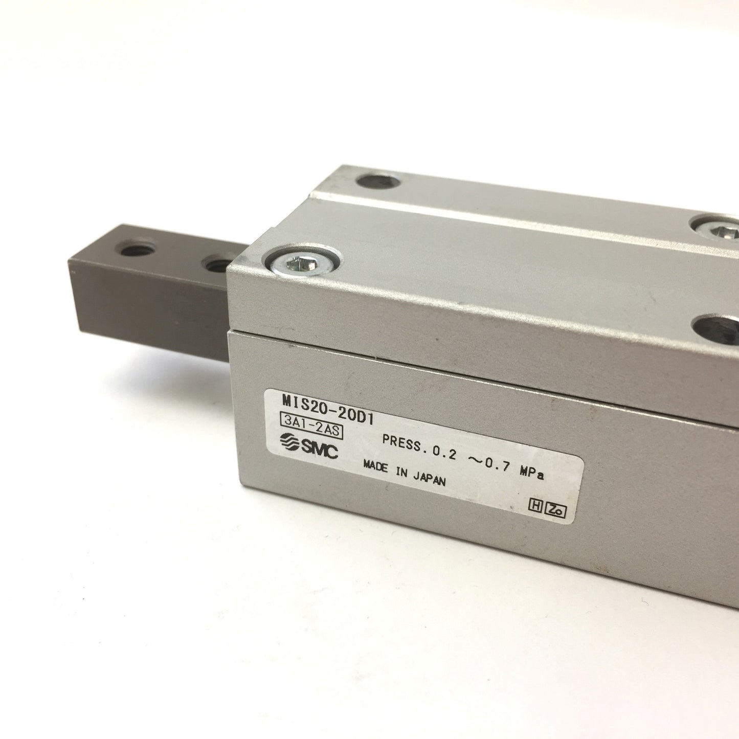 Used SMC MIS20-20D1 Escapement Single Finger Type Pneumatic, Bore: 20mm Stroke: 20mm