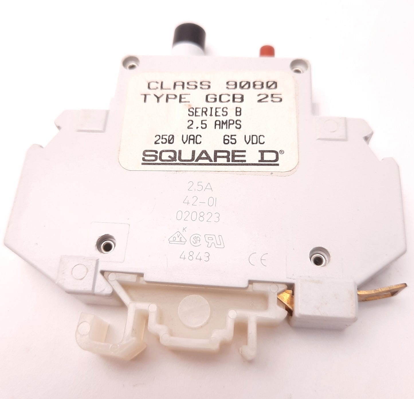 Used Lot of 4 Square D Class 9080 GCB25 Circuit Breaker Ser B, 2.5A, 250v AC, 65v DC