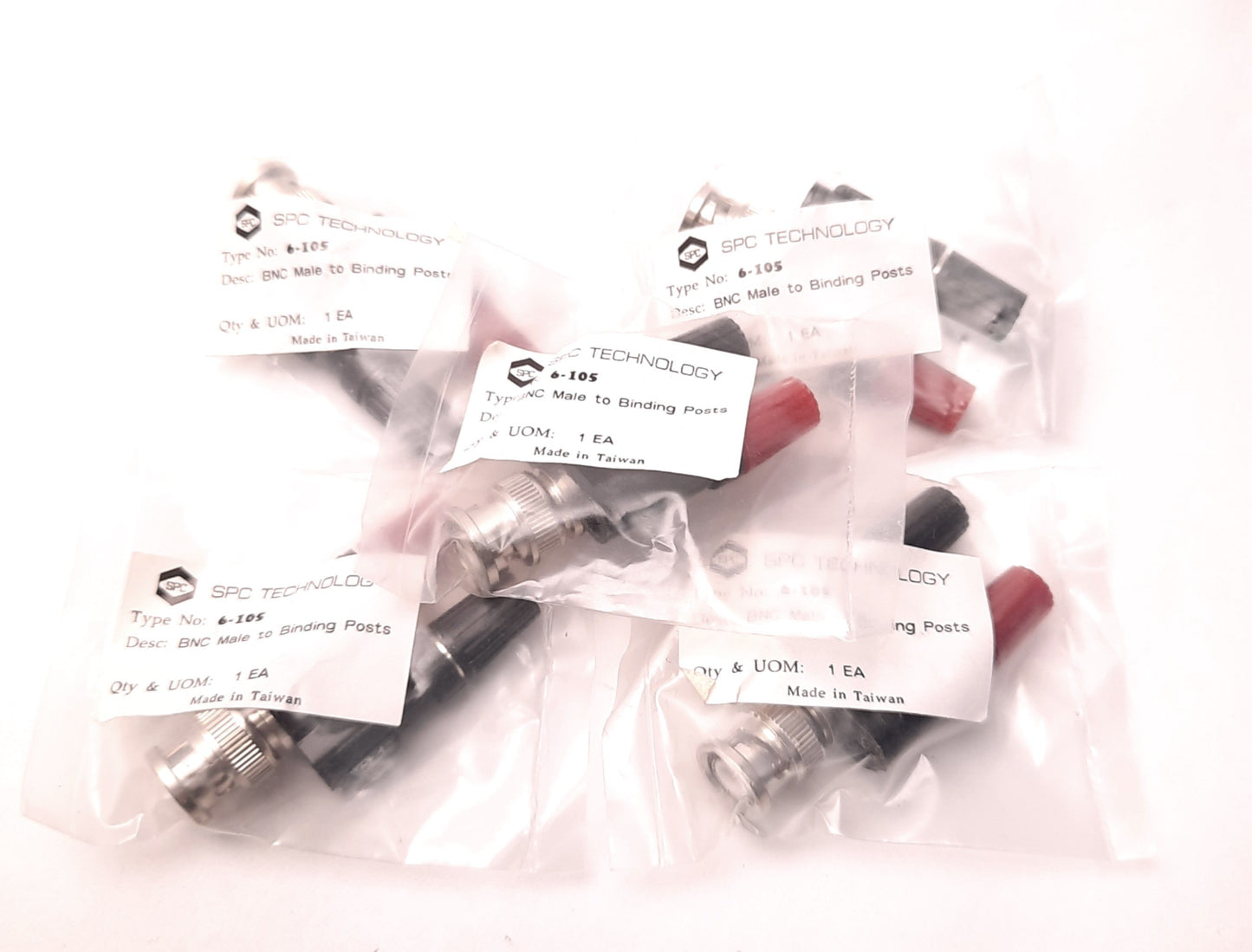 New – Open box lot of 5 SPC Technology 6-105 BNC Male to Binding Posts Connectors