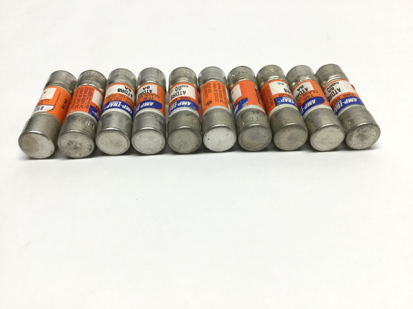 Used Lot of 10 Ferraz Shawmut ATDR8 Amp-Trap Time Delay Fuses, Class CC, 8A 600VAC