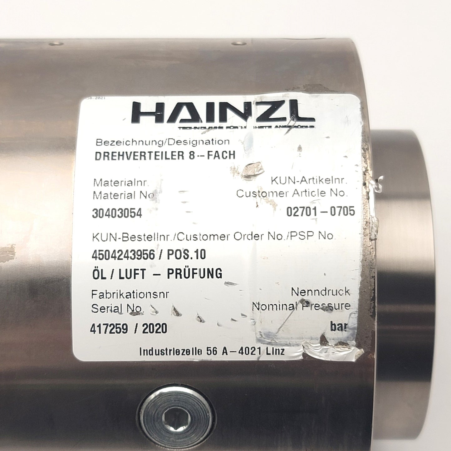 Used HAINZL 02701-0705 Hydraulic Rotary Union For Injection Molding Machine 8-Channel