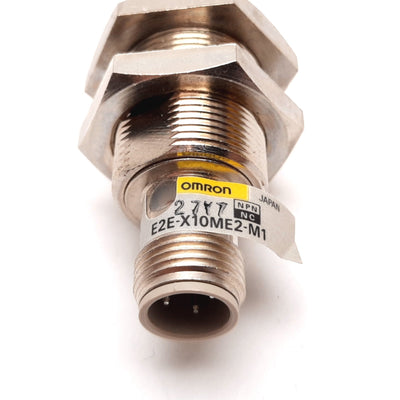 Used Omron E2E-X10ME2-M1 Inductive Proximity Sensor, 10mm, 12-24VDC, NPN N/C, 4-Pin