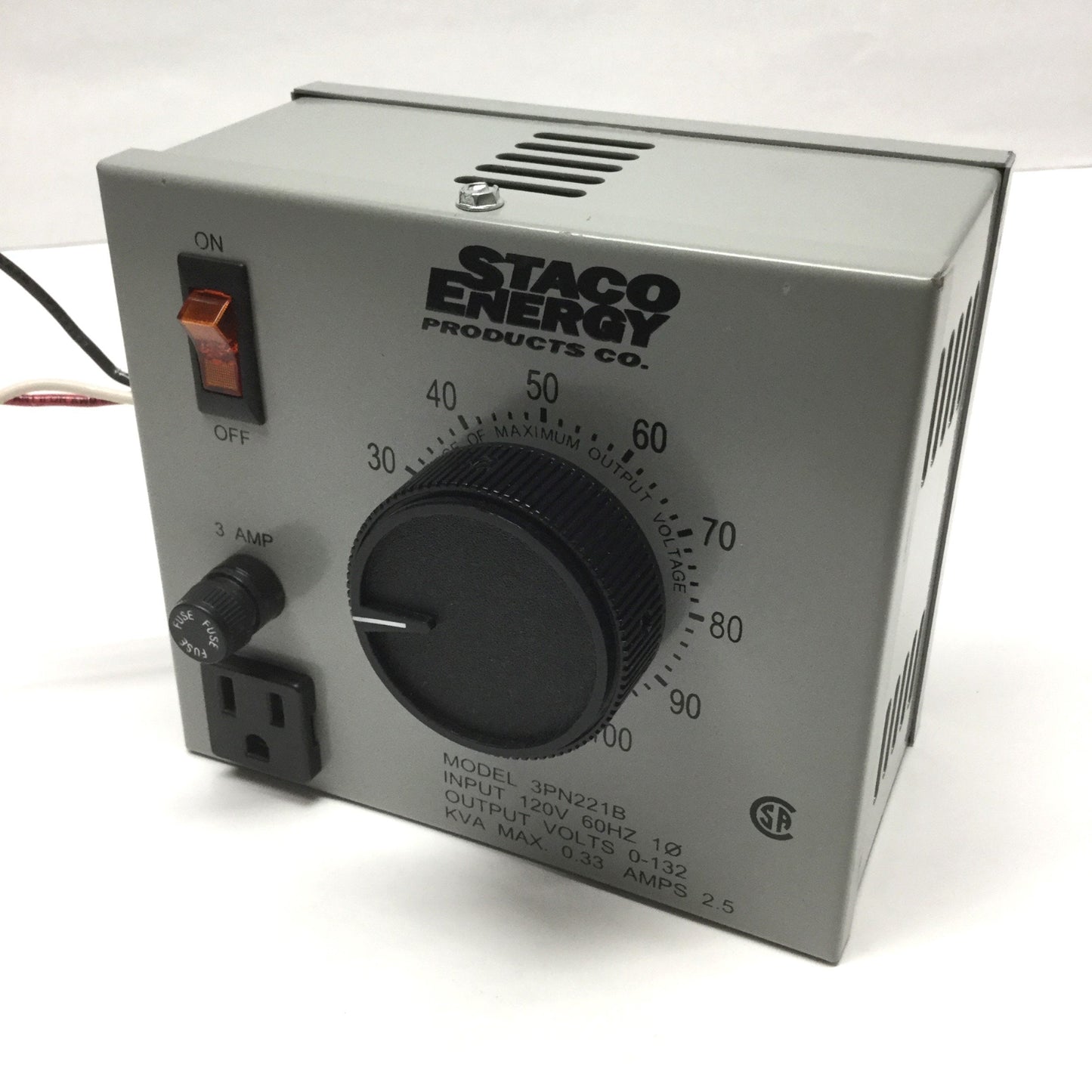 Used Staco 3PN221B Variable Voltage Autotransformer 120VAC IN, 0-132VAC 2.5A OUT