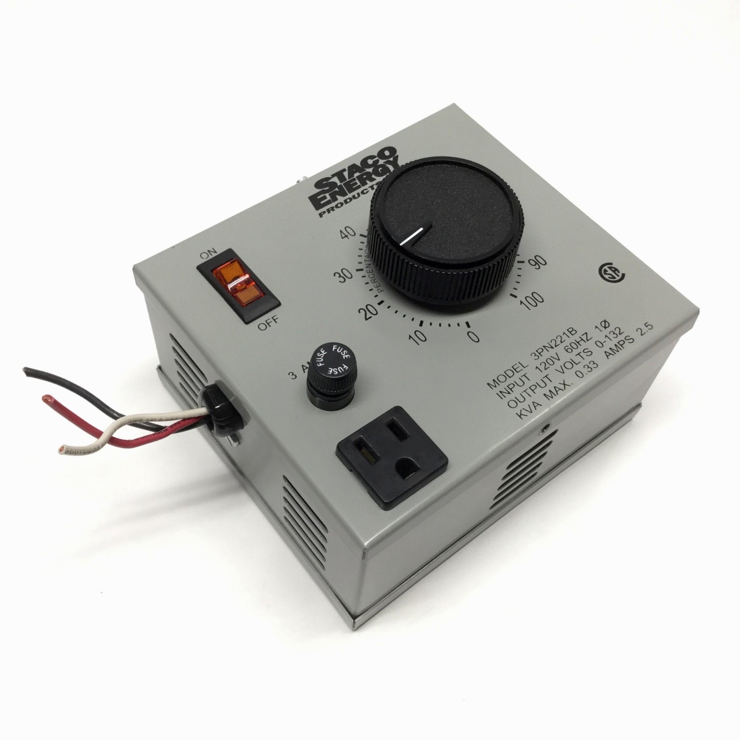 Used Staco 3PN221B Variable Voltage Autotransformer 120VAC IN, 0-132VAC 2.5A OUT