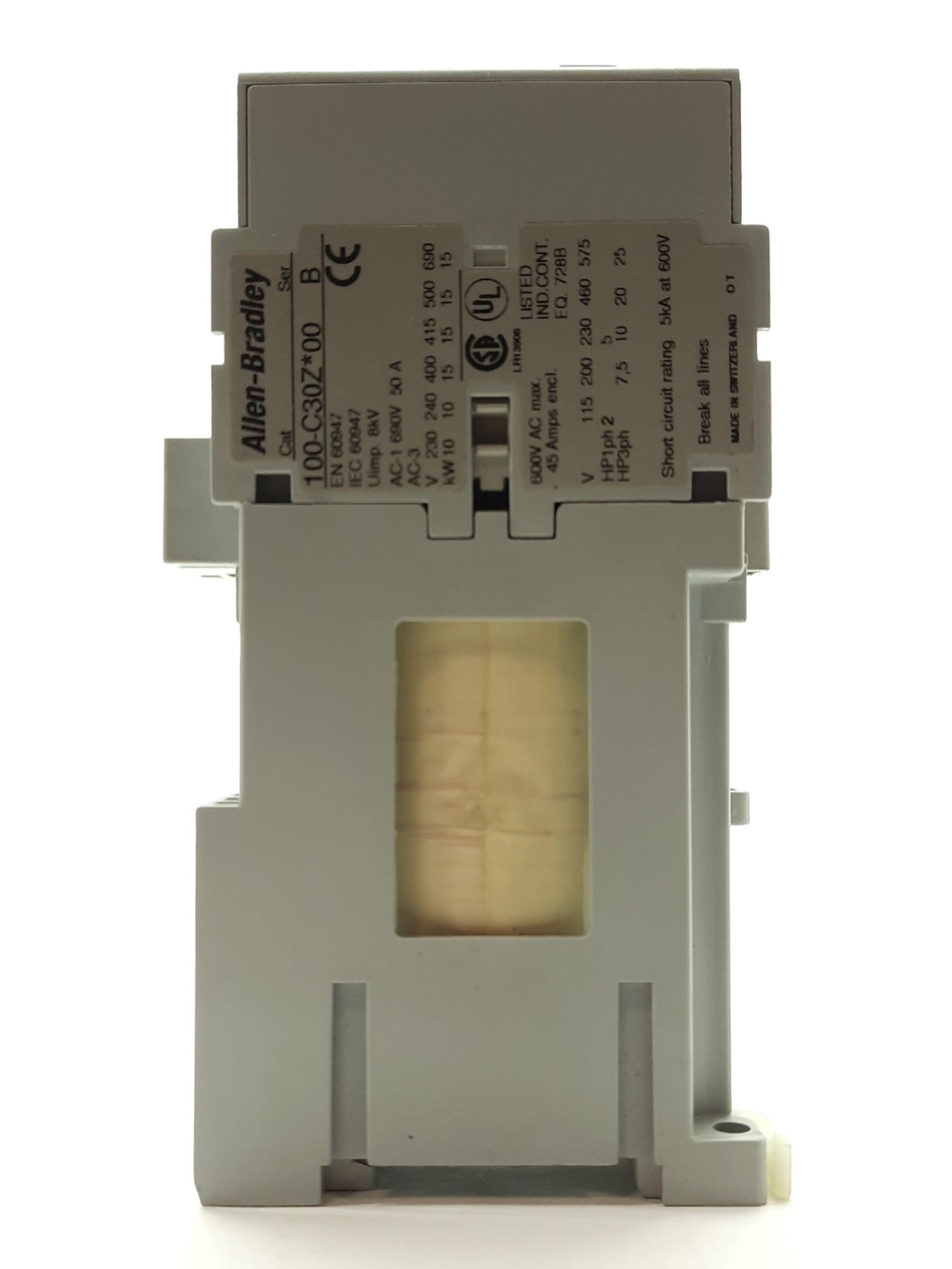 Used Allen Bradley 100-C30ZJ00 Contactor, 3-Pole NO Aux, 600VAC 30A, 24VDC Coil