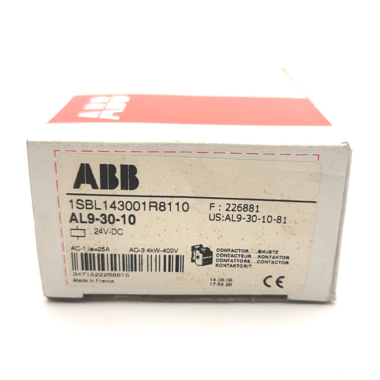 Used ABB AL9-30-10 General Purpose Contactor 3-Pole 220-690VAC, 9A, 24VDC Coil