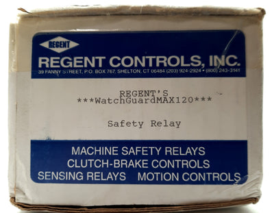 New Regent Controls WatchGuardMAX120 Safety Relay, 2x 24VDC 50mA Inputs, 120VAC