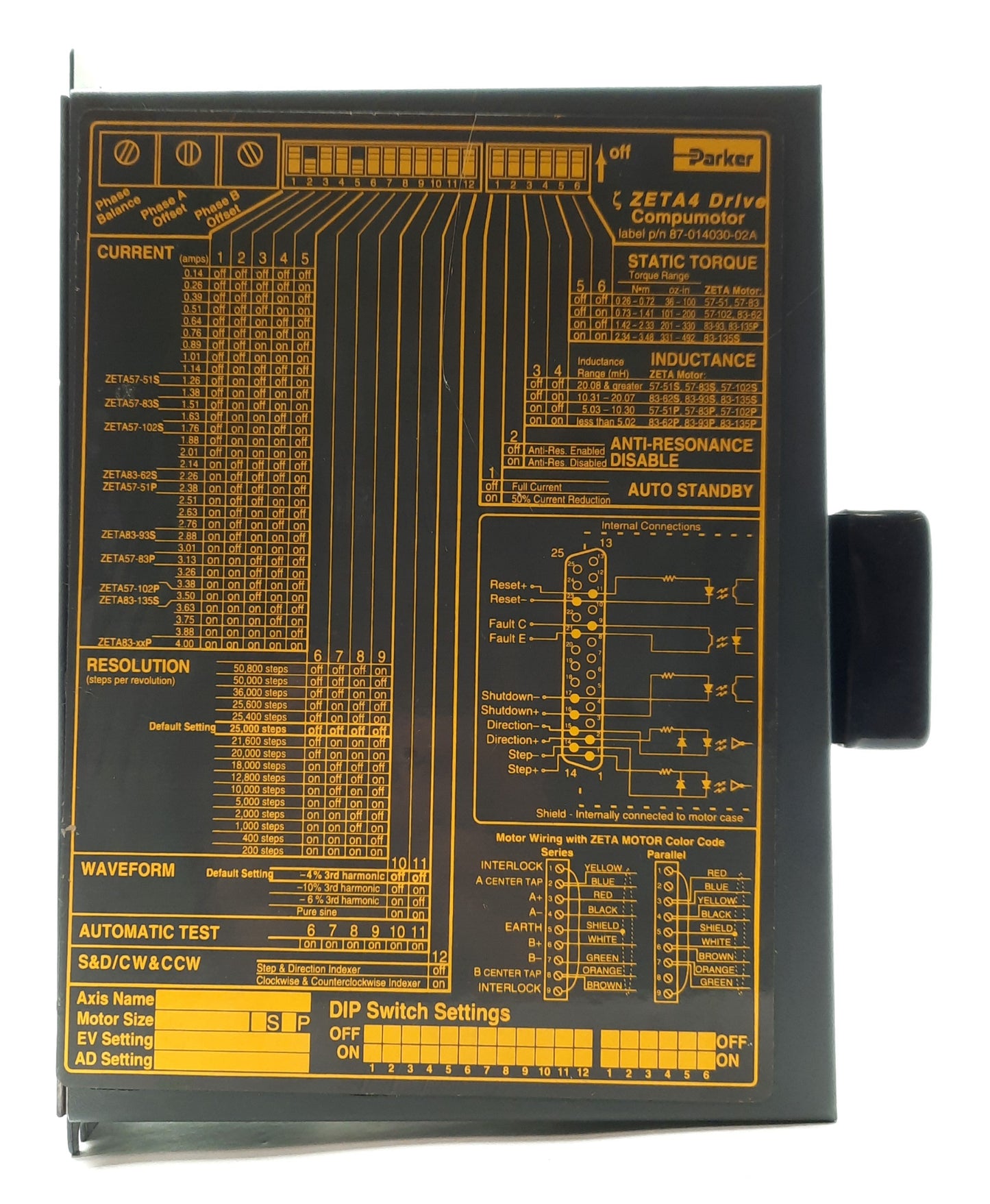 Used Parker ZETA83-135-E ZETA4 Compumotor Stepper Motor Drive, 4A 170VDC Bus, 120VAC