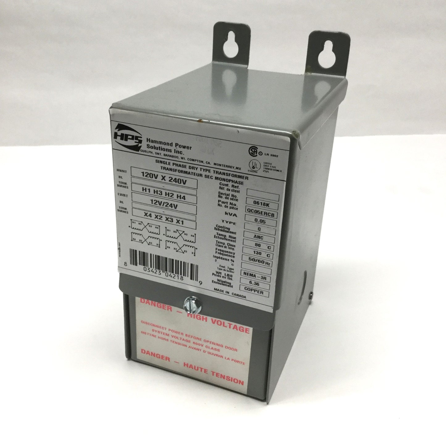 Used Hammond HPS QC05ERCB Buck-Boost Transformer 0.05kVA, 120/240V Pri, 12/24V Sec