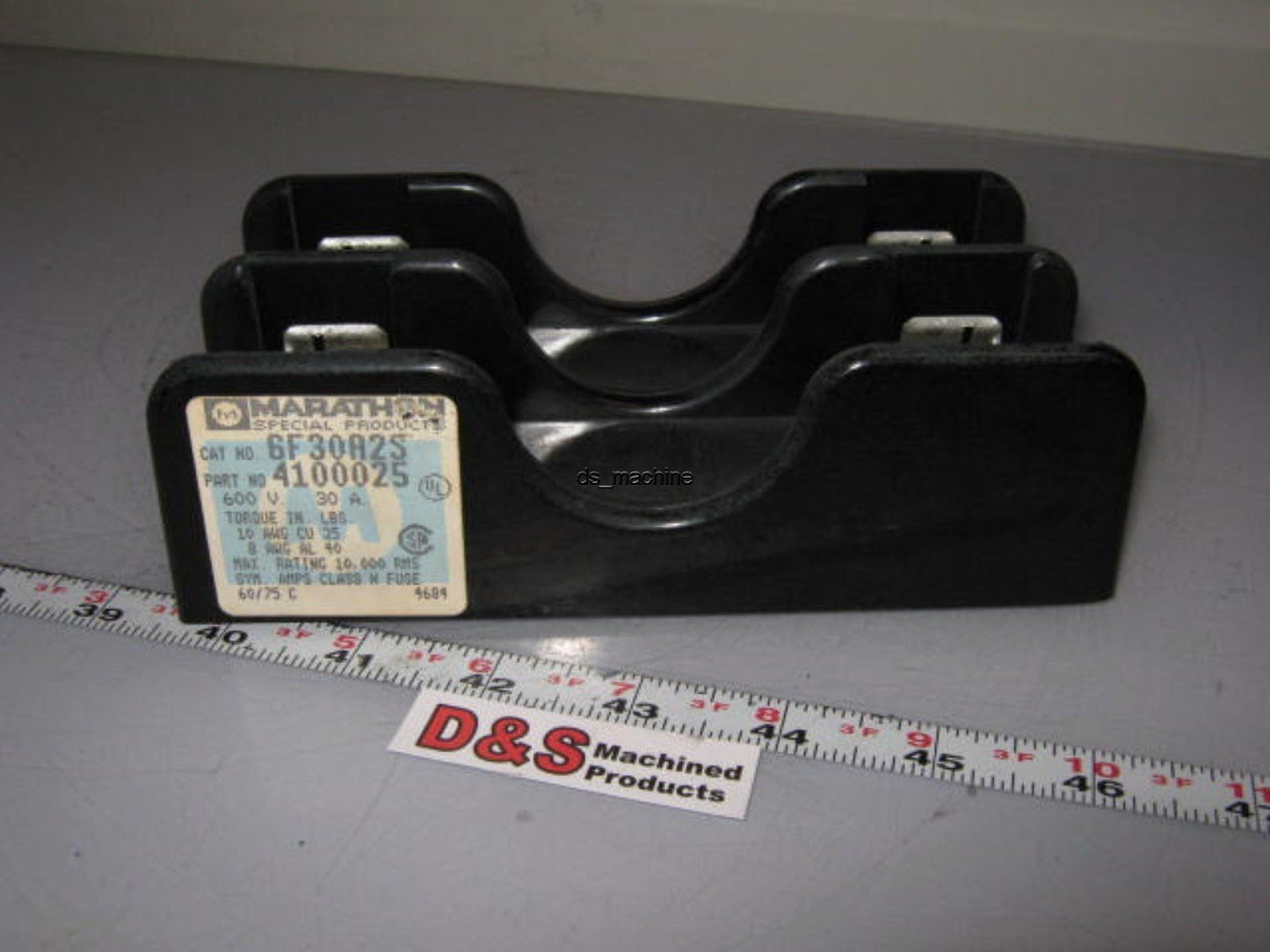 Used Marathon 6F30A2S 2 Pole Fuse Holder Block 600VAC 30A 10 awg Class H