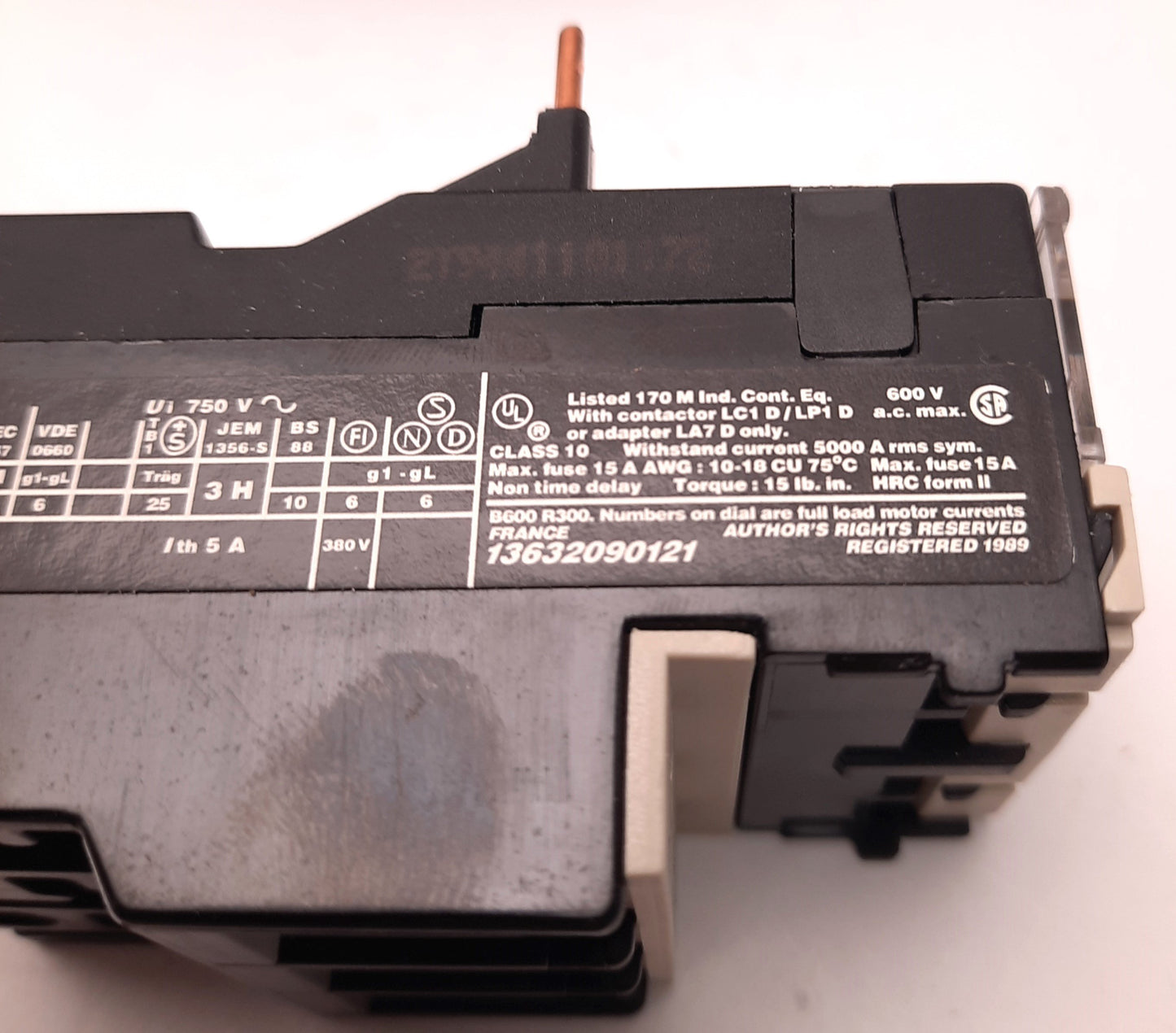 New – Open box Schneider Electric LR3-D1307 Relay 3 Pole, 2.5 Amps, 600v AC, 1 N.O./1 N.C.
