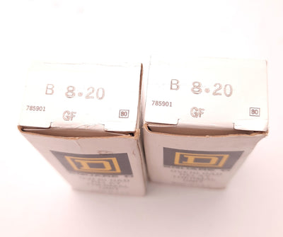New – Open box Lot of 2 Square D B8-20 Thermal Overload Relay, 5.74 to 6.35 A, Type S/B