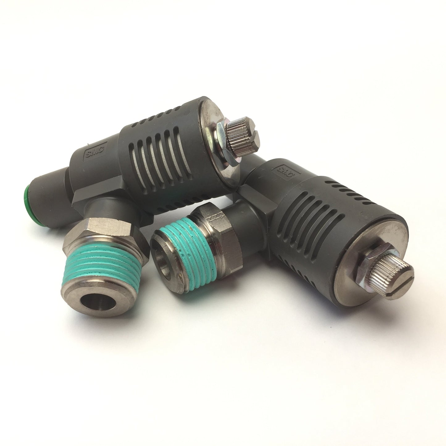 New Lot of 2 SMC ASV510F Pneumatic Speed Exhaust Tee Controller 3/8" Tube x 1/2" NPT