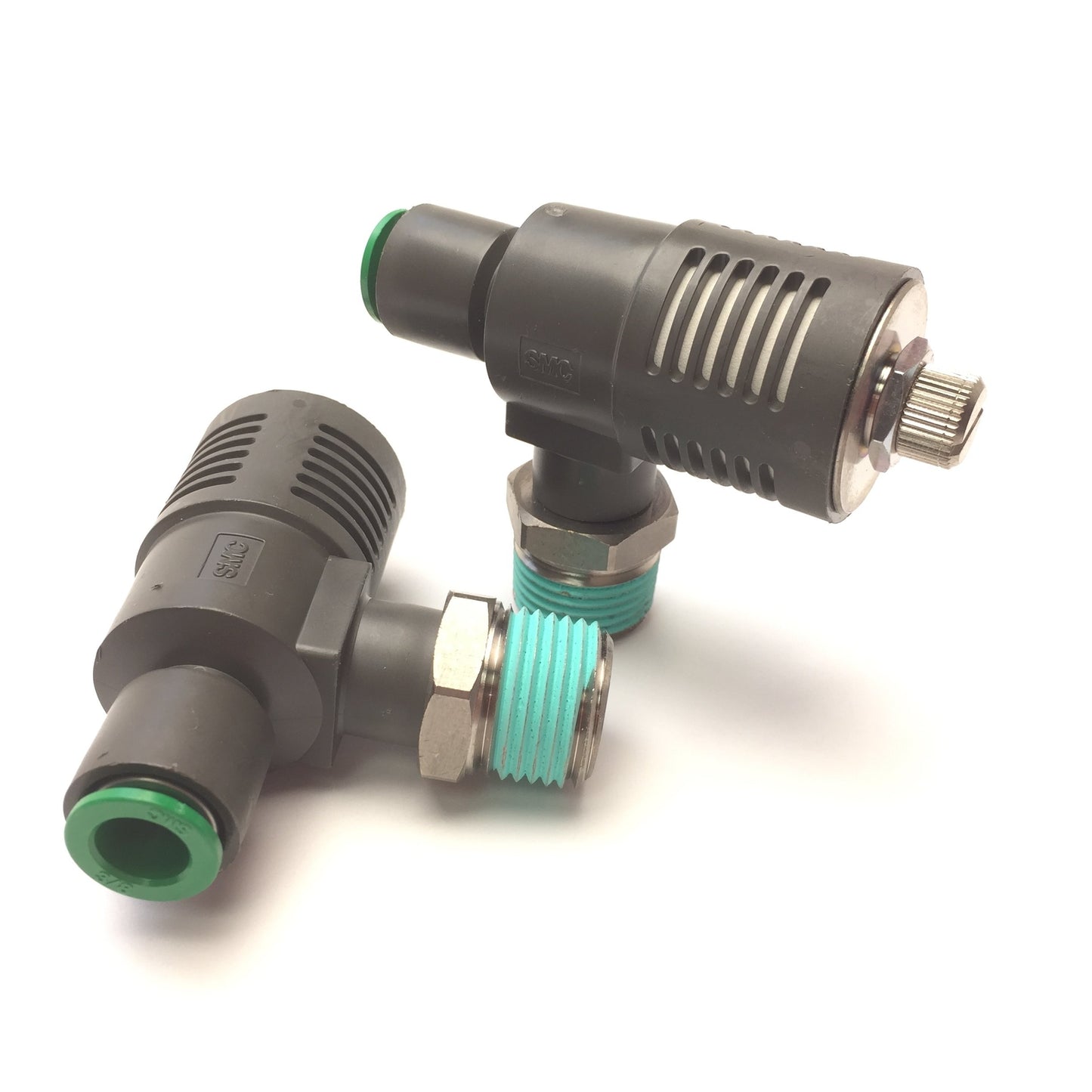 New Lot of 2 SMC ASV510F Pneumatic Speed Exhaust Tee Controller 3/8" Tube x 1/2" NPT