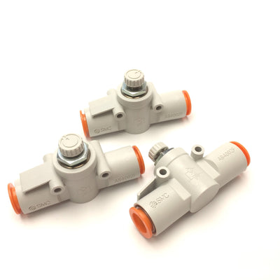 New – Open box Lot of 3 SMC AS4002F-13 Pneumatic Inline Flow Speed Control Fitting, 1/2" Tube