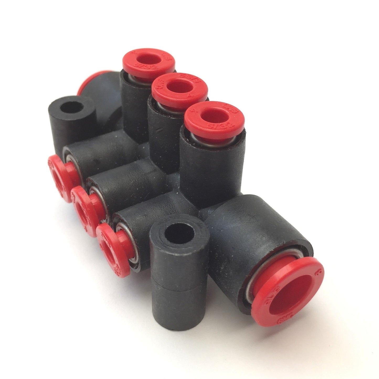 New – Open box Lot of 3 SMC KM11-03-09-6 One-Touch Pneumatic Push Connect Manifold 5/32", 5/16"