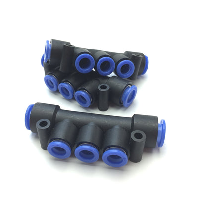 New – Open box Lot of 3 SMC KM13-08-10-3 One-Touch Pneumatic Push Connect Manifold 10mm, 5/16"