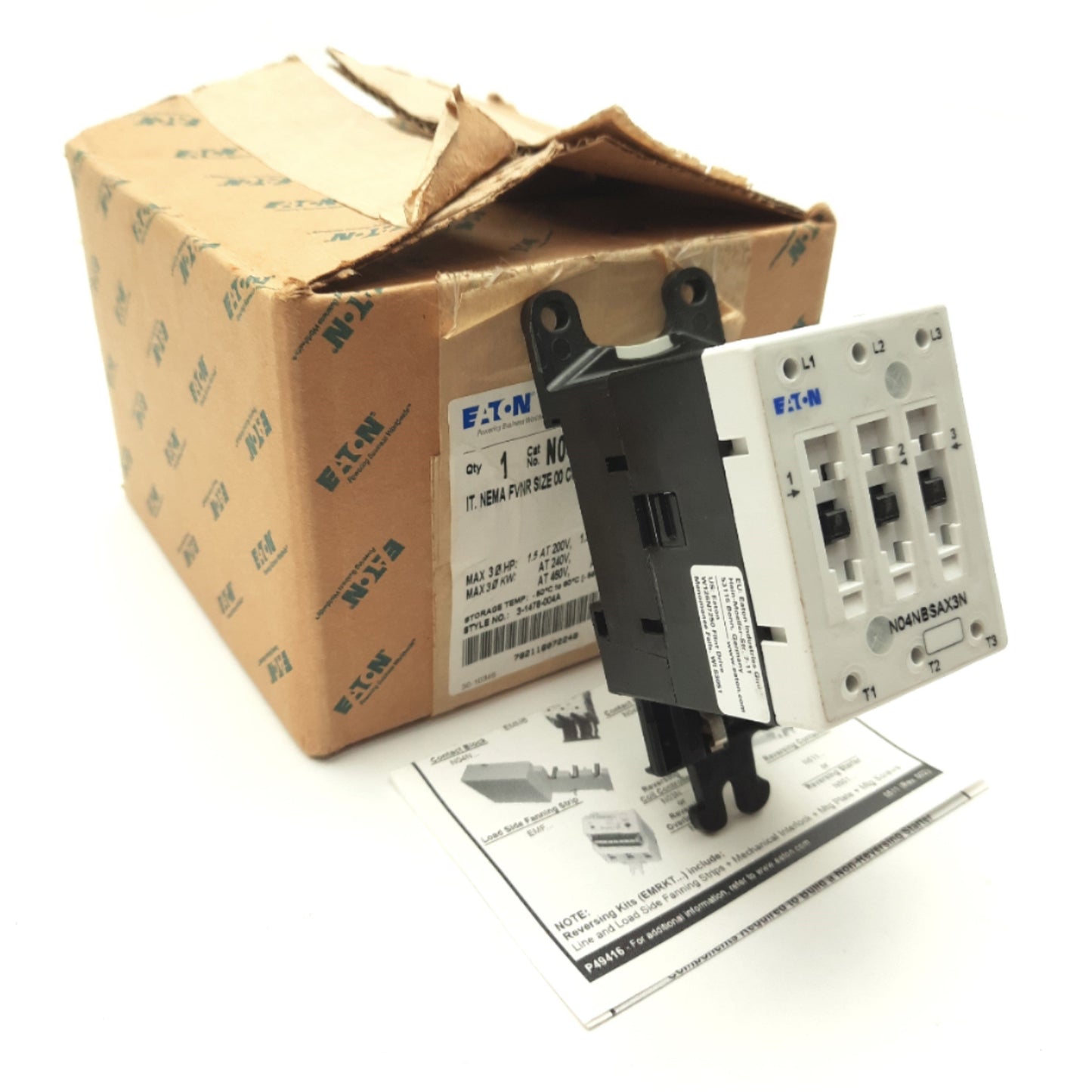 New – Open box Eaton N04NBSAX3N IT NEMA Contactor, 3-Pole 600VAC 9A *No Coil Controller*