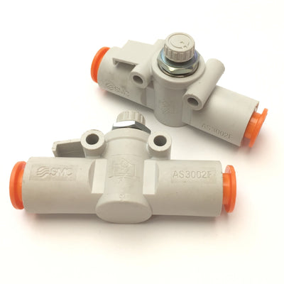 New – Open box Lot of 2 SMC AS3002F-11 Pneumatic Inline Flow Speed Control Fitting, 3/8" Tube