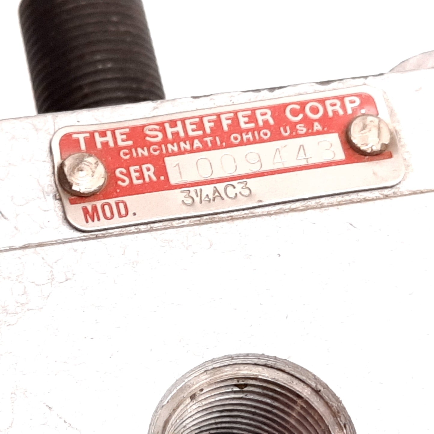 Used Sheffer 31/4AC3 Heavy Duty Pneumatic Cylinder, Bore: 3.25", Stroke: 3", 1/2" NPT
