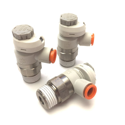 New – Open box Lot of 3 SMC AS4201F Speed Flow Control Fitting 1/2" Thread Meter Out, 3/8" Tube