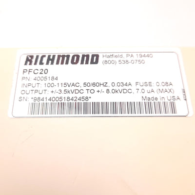 Used Richmond PFC20 Pulse-Flow Controller 100-115v AC, Pulse and Steady State, 0.034A